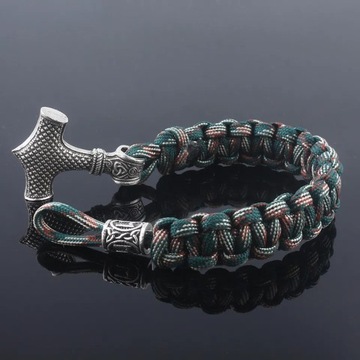Браслет THOR'S Hammer, Nordic Viking, металлическая оплетка, якорь, Руны 24ч