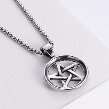 NASZYJNIK Srebrny Stal Łańcuszek PENTAGRAM 311