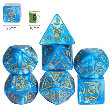 WOJOWNIK LODU ZESTAW 7 EPOKSYDOWYCH KOSTEK RPG + METALOWE ETUI