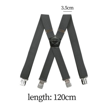 Men Suspender 4 Clips Adults Elastic Straps Fashion Pants Dark Gray
