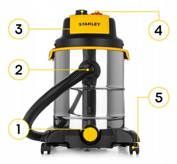 Промышленный пылесос Stanley объемом 30 л для влажной и сухой уборки.