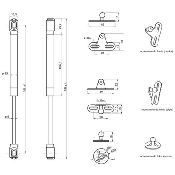 MINI 80N GTV газлифт, короткий мебельный актуатор для фасадов шкафов - 2 шт.