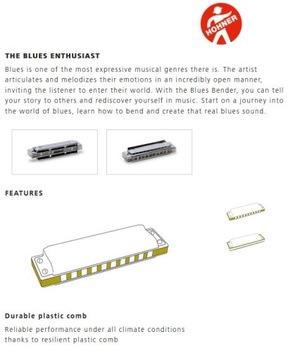 Blues Bender G-Dur - Harmonijka ustna diatoniczna grzebień Clear ABS Hohner