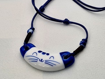 Wisiorek Duży Ceramiczny Kotek Kot Ręczie Robiony