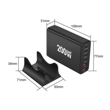 Зарядное устройство GaN мощностью 200 Вт, 6 портов USB Type C, зарядное устройство PD, быстрая зарядка 3.0, USB Type C