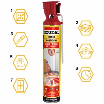 МОНТАЖНАЯ ПЕНА С АППЛИКАТОРОМ GENIUS ПИСТОЛЕТ, УПЛОТНИТЕЛЬНАЯ ПЕНА 770мл SOUDAL