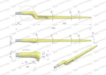 Ząb ładowacza uniwersalny Z L- 680 mm Tur WARYŃSKI WARYŃSKI W9132-680W