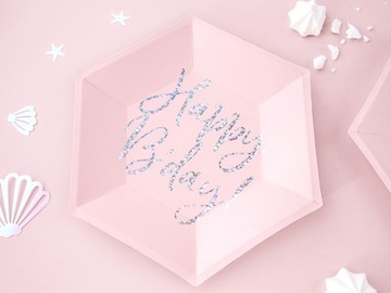 Talerzyki papierowe RÓŻOWE na urodziny HAPPY B'DAY 20 cm 6 szt