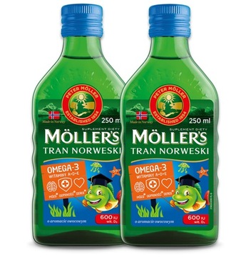 2x масло печени трески Möller's NORWEGIAN, 250 мл, вит. D3 А и Е омега-3