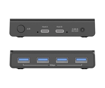 KVM-переключатель Unitek USB-C 4xUSB-A активный 5 Гбит/с