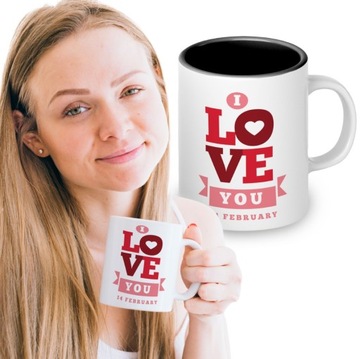 BIAŁY KUBEK Z CZARNYM WNĘTRZEM 330ml Prezent Upominek I LOVE YOU Walentynki