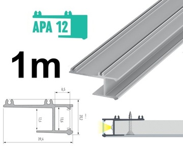 ПРОФИЛЬ СВЕТОДИОДНЫЙ ПОТОЛОЧНЫЙ 1M APA12 СЕРЕБРЯНЫЙ