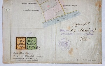 КАДАСТРОВЫЙ ЧЕРТЕЖ ПЛАНА ГЛАЦ КЛОДЗКО 1910 ГОДА КАЗНИЧНЫЕ МАРКИ ПЕЧАТИ