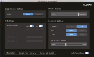 TASCAM US-1X2HR USB Audio Interface + Software