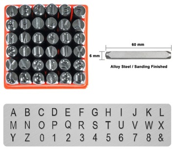 NUMERATORY ZNACZNIKI LITERY CYFRY STEMPLE ZNAKI WYBIJAKI DO METALU 6MM 36EL
