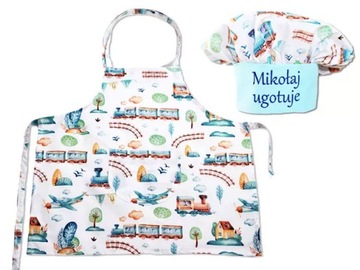 Кухонный набор, фартук, шапочка для ребенка с именем ВЫШИВКА 3-6 лет.