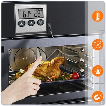 TERMOMETR TERMOSTAT MINUTNIK DO WĘDZARNI GRILL ELEKTRONICZNY SONDA MIĘSA