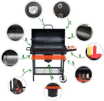 GRILL WĘGLOWY DUŻY OGRODOWY Z POPIELNIKIEM 3 PÓŁKI