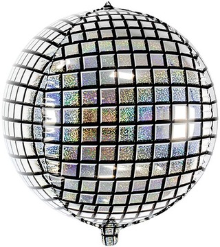 Balon foliowy KULA DYSKOTEKOWA HOLOGRAFICZNA 40 cm na HEL lata 80 disco