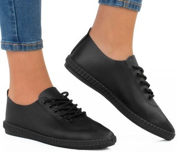 6621 CZARNE TRAMPKI TENISÓWKI SKÓRZANE 37