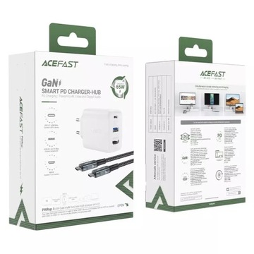 Настенное зарядное устройство Acefast 2in1 GaN 65 Вт USB Type C