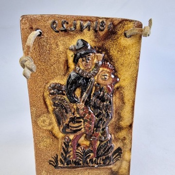 VINTAGE STARY CERAMICZNY OBRAZEK NAŚCIENNY / RĘKODZIEŁO