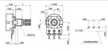 2x POTENCJOMETR OBROTOWY B 10k Ohm LINIOWY L 15mm