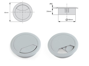 Przepust Meblowy Kablowy do Blatu Przelotka do Kabli Plastik fi 80 Szary