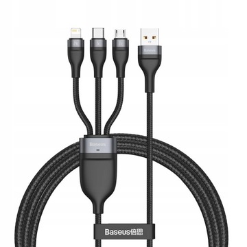 USB-КАБЕЛЬ BASEUS 3IN1 ДЛЯ IPHONE MICRO TYPE-C 5A LED