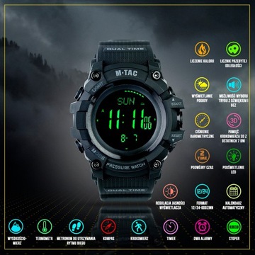 Черные тактические часы M-Tac Adventure с барометром