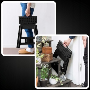 TABORET SKŁADANY KRZESŁO STOPIEŃ ANTYPOŚLIZGOWY CZARNY DRABINKA 39CM STOŁEK