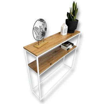 BIAŁA konsolka, toaletka styl loft, industrialna 100X25X90 blat DĄB ARTISAN