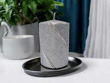 ŚWIECA ozdobna BOLERO NEW SREBRNA 10cm ARTMAN walec