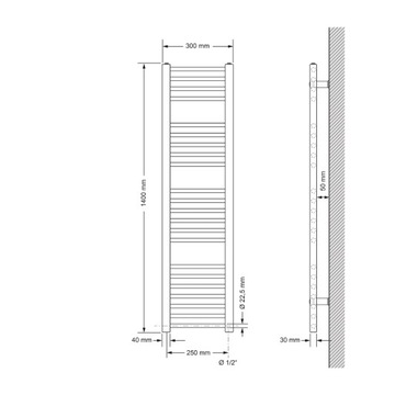 Grzejnik lazienkowy Sahara 300 x 1400 mm bialy