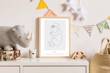 Plakat Prezent Metryczka Noworodka Szara 50x70