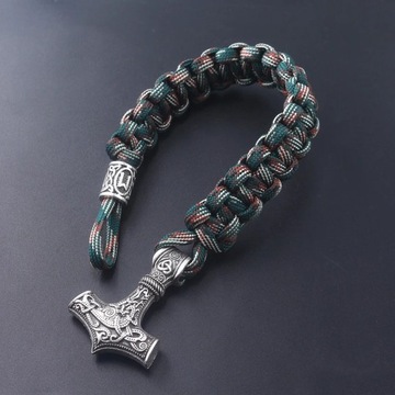 Браслет THOR'S Hammer, Nordic Viking, металлическая оплетка, якорь, Руны 24ч