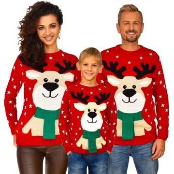 DZIECIĘCY SWETER Z RENIFEREM Z SZALIKIEM CZERWONY ŚWIĄTECZNE SWETERKI 6/7