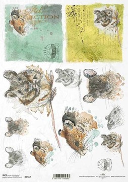 PAPIER RYŻOWY do decoupage A4 zwierzęta myszy