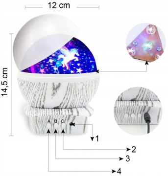 ЕДИНОРОГ НОЧНАЯ ЛАМПА ЗВЕЗДЫ НЕБО ПРОЕКТОР ПОВОРОТНЫЙ на 360° Работает от USB-аккумулятора