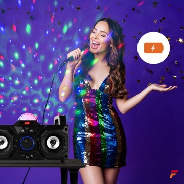 КАРАОКЕ БУМБОКС LED USB BT комплект ПУЛЬТ МИКРОФОНА