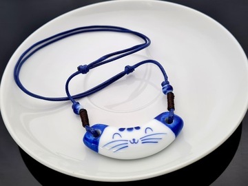 Wisiorek Duży Ceramiczny Kotek Kot Ręczie Robiony