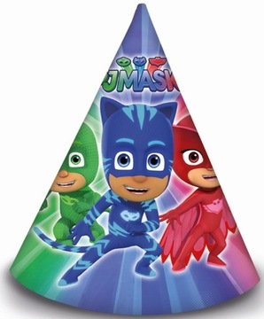 Czapeczki Papierowe PIDŻAMERSI PJ Masks Urodziny Party 6szt.