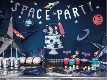 Тарелки, чашки, бумажные салфетки, РАКЕТА КОСМОС, день рождения PARTY SPACE