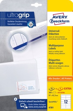 Этикетки ZF A4 97x42,3мм белые 4781 AVERY ZWECKFOR
