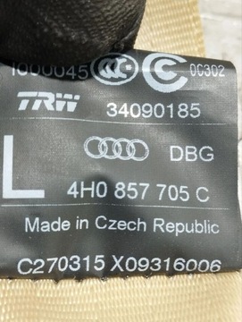 фото thumb №8, Audi a8 s8 d4 4h 2014 pas безпеки сидіння передньої 4h0857705c