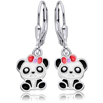 Srebrne Kolczyki 925 Kolorowe Misie Panda Dzieci