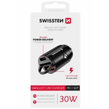 Автомобильное зарядное устройство SWISSTEN USB-C 30 Вт для прикуривателя