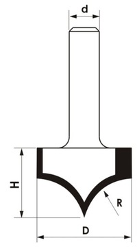 Закругляющая фреза с острыми краями Г=8xВ=7,5/d=6 R=4