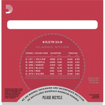 Струны D'Addario EJ27N для классической гитары размером 3/4.