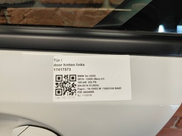 фото thumb №7, Дверь левый зад левая задние bmw 3 g20 g80 a300 альпийский белый